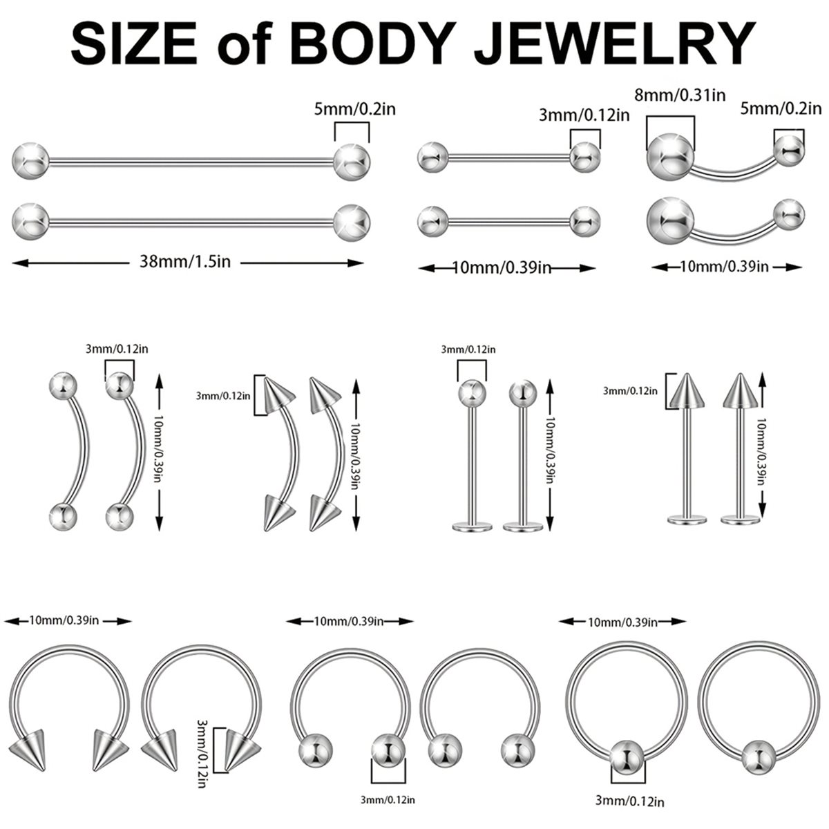 Body Jewelry Tool - Zestaw narzędzi do piercingu A56K, 41