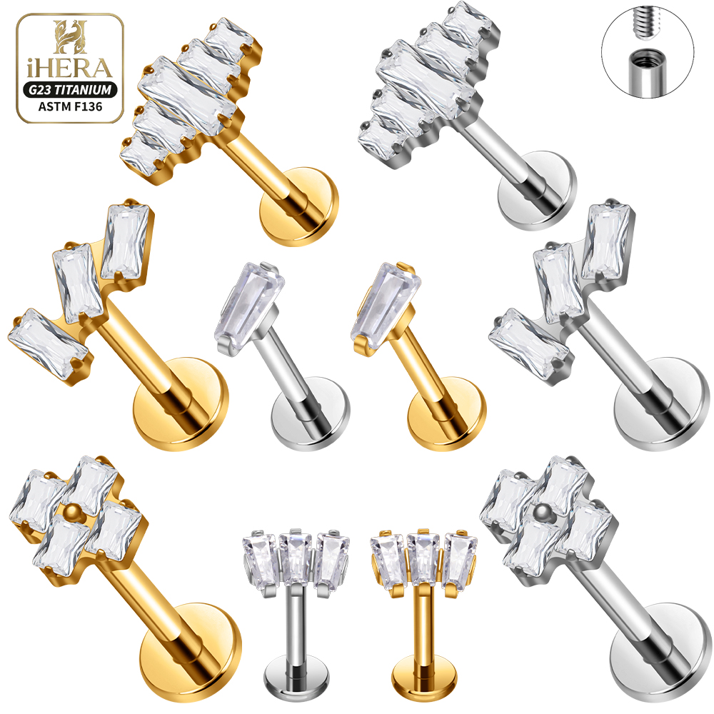 Flat Back Labret Stud - Tytan ASTM F136 do piercingu, geometryczny
