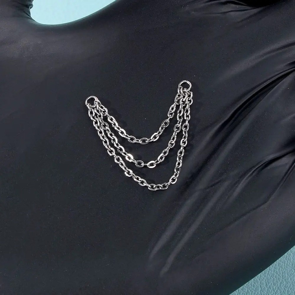 Body Jewelry Nose - Modny tytanowy łańcuszek do nosa, podwójny