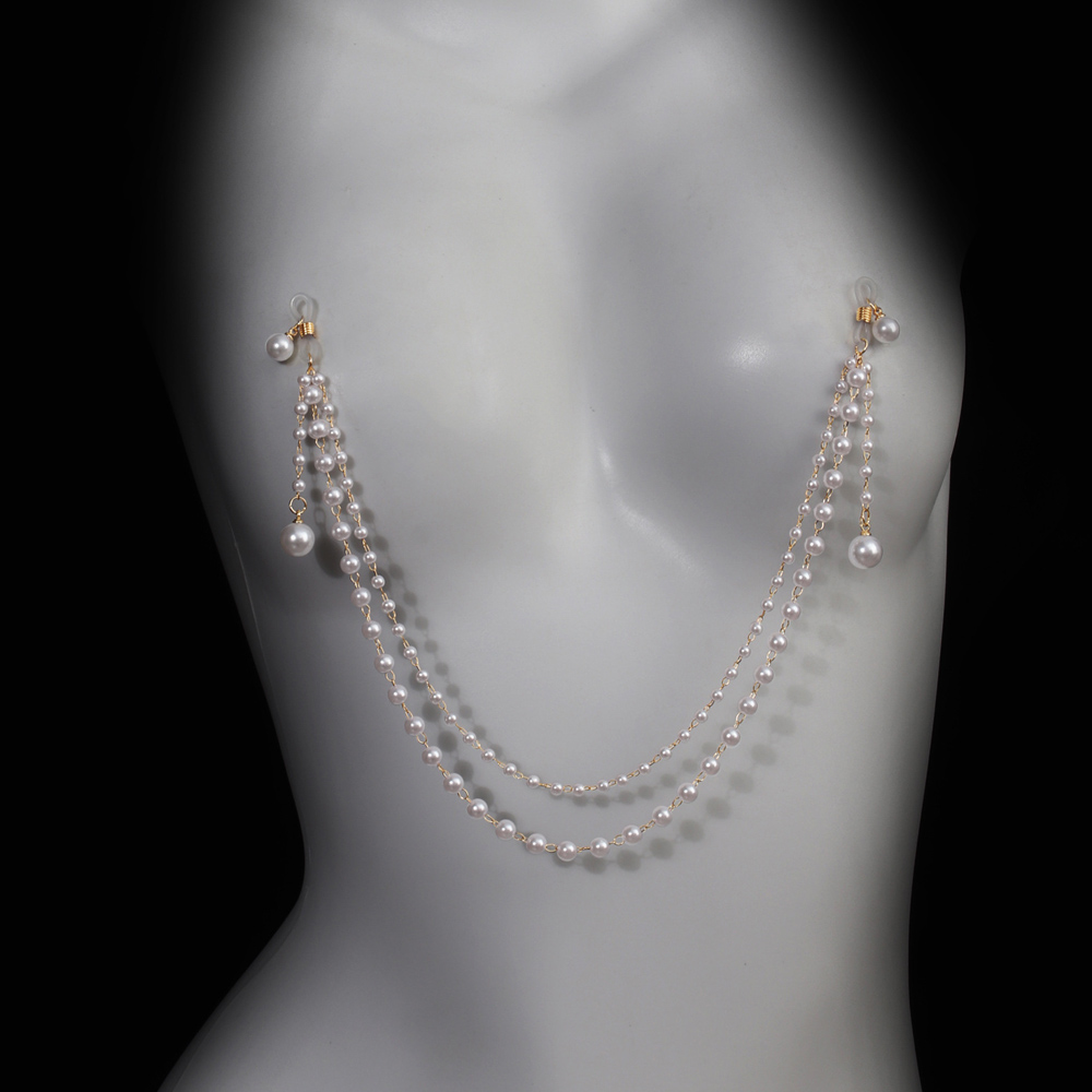Body Jewelry Nipple Chain - Imitacja Perłowego Łańcuszka na Biust z