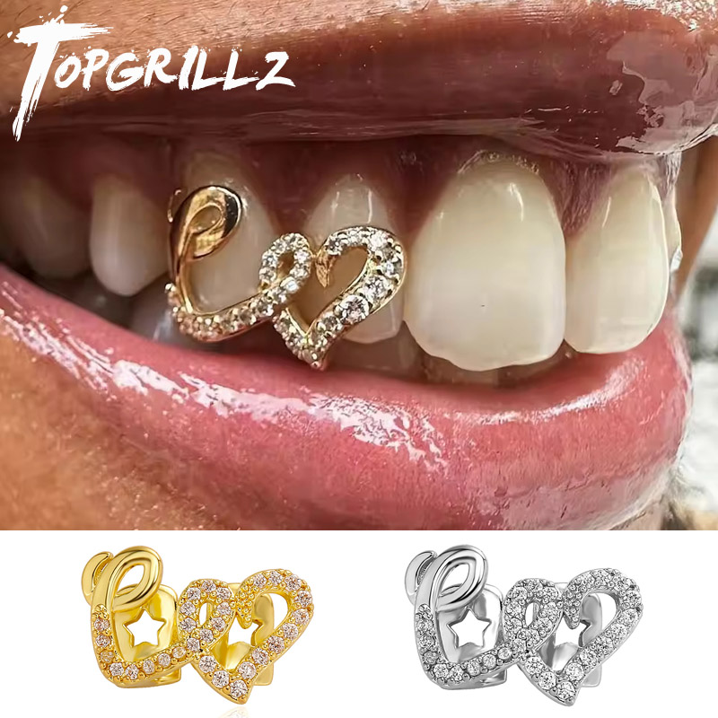 Body Jewelry Men - TOPGRILLZ Podwójne Serce Nakładki na Zęby