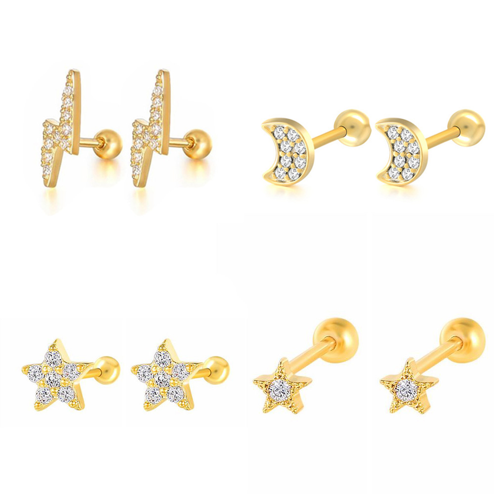 Flat Back Labret Stud - Gwiazda księżyc kolczyk do małżowiny ucha