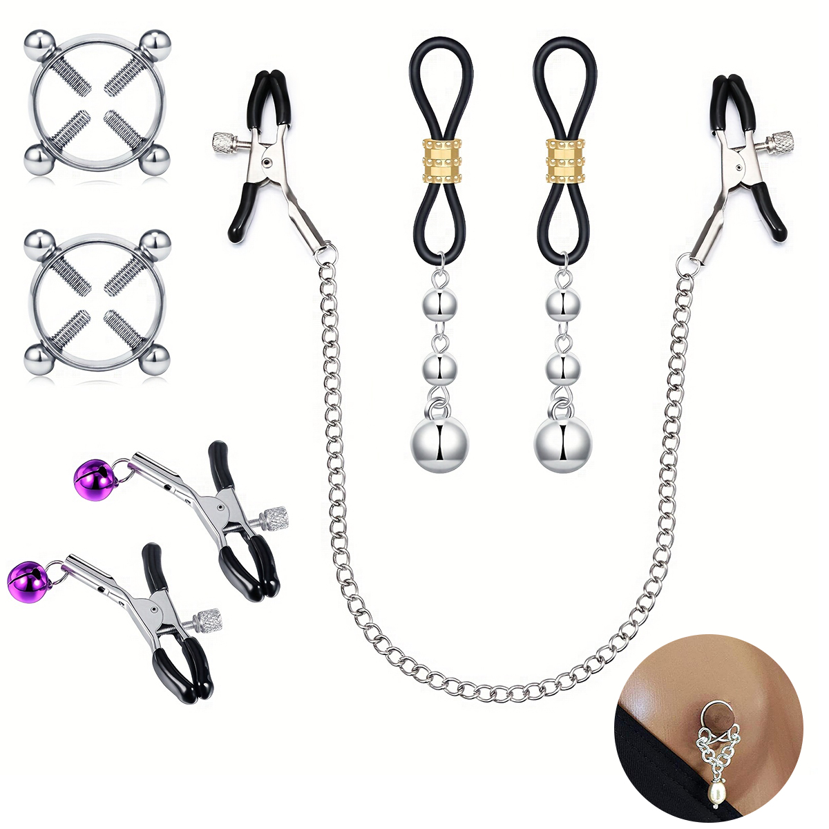 Body Jewelry Nipple Chain - Męski fałszywy pierścień na sutek ze