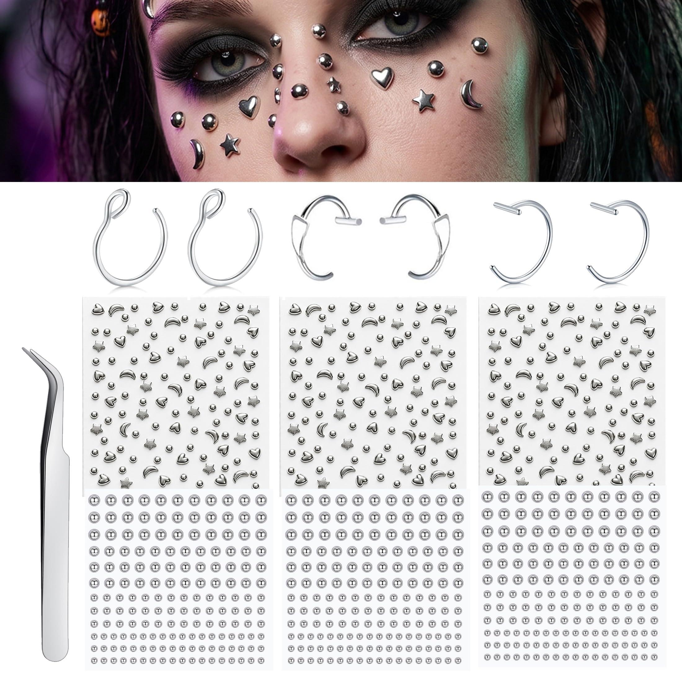 Body Jewelry Nose - Sztuczne kolczyki, naklejane kuleczki na nos,