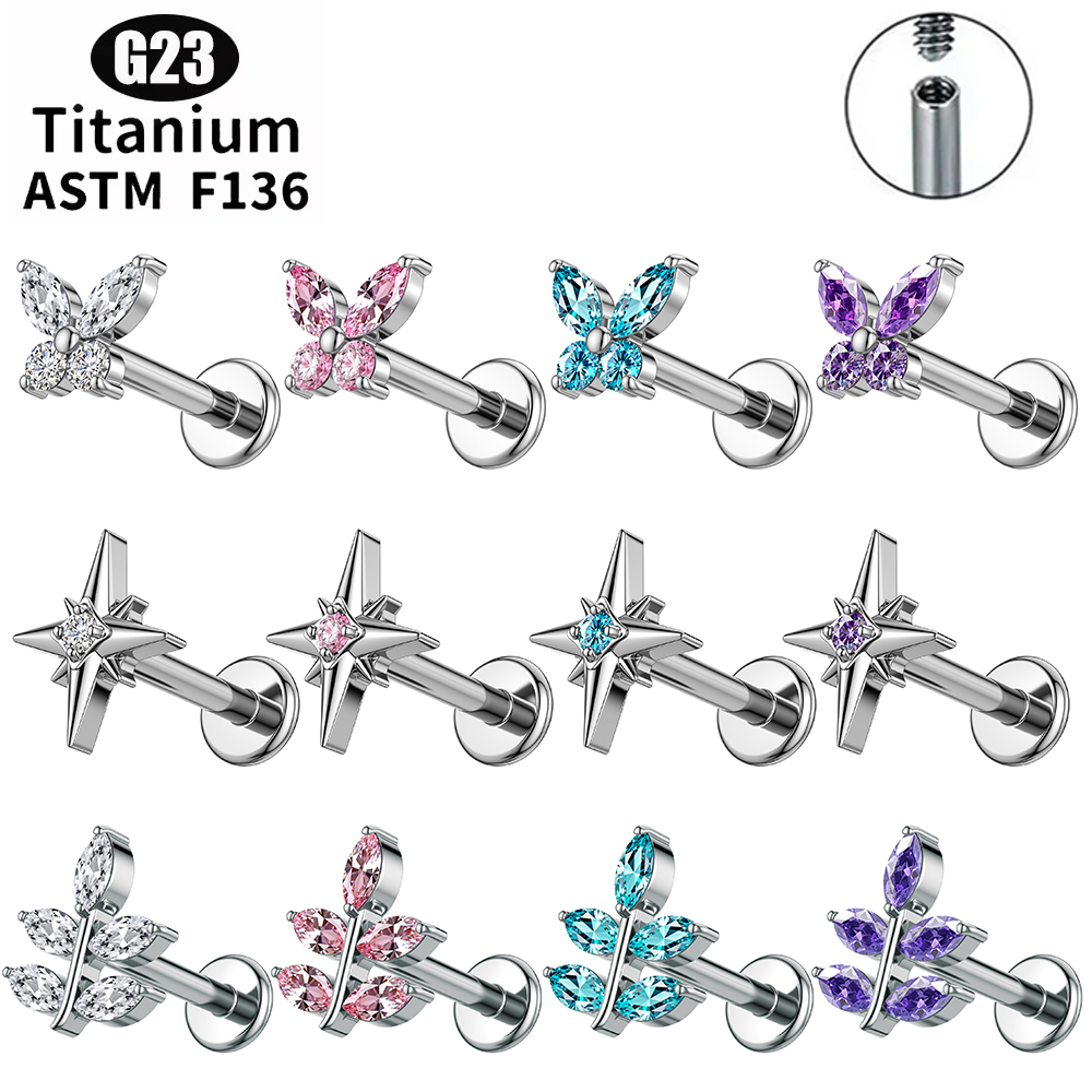 Flat Back Labret Stud - 1 szt. Tytanowy kolczyk G23 16G