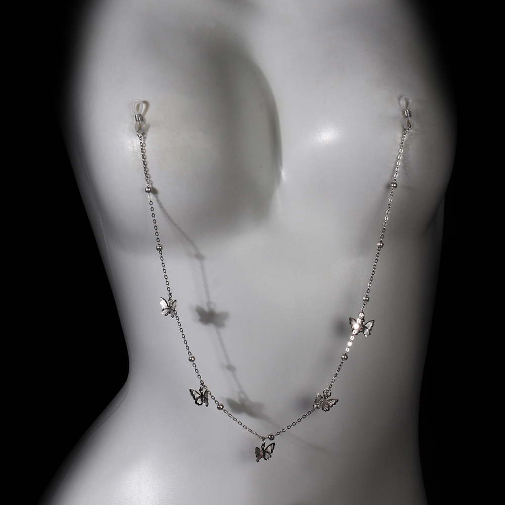 Body Jewelry Nipple Chain - Seksowny metalowy łańcuszek na sutki w