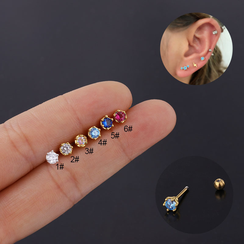 Flat Back Labret Stud - Kryształ CZ, płaski, z kryształkami, labret,