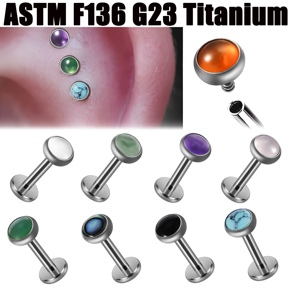 Flat Back Labret Stud - 1PC 16g G23 Titanium Crystal&Stone&Shell Flat