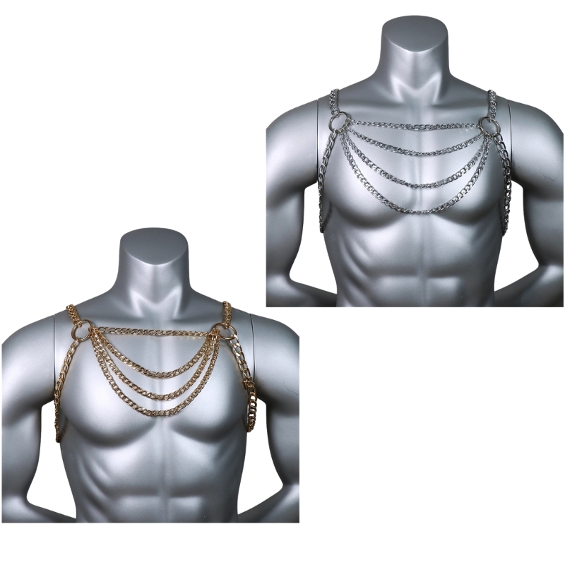 Body Jewelry Retainers - Męski seksowny metalowy łańcuszek na klatkę