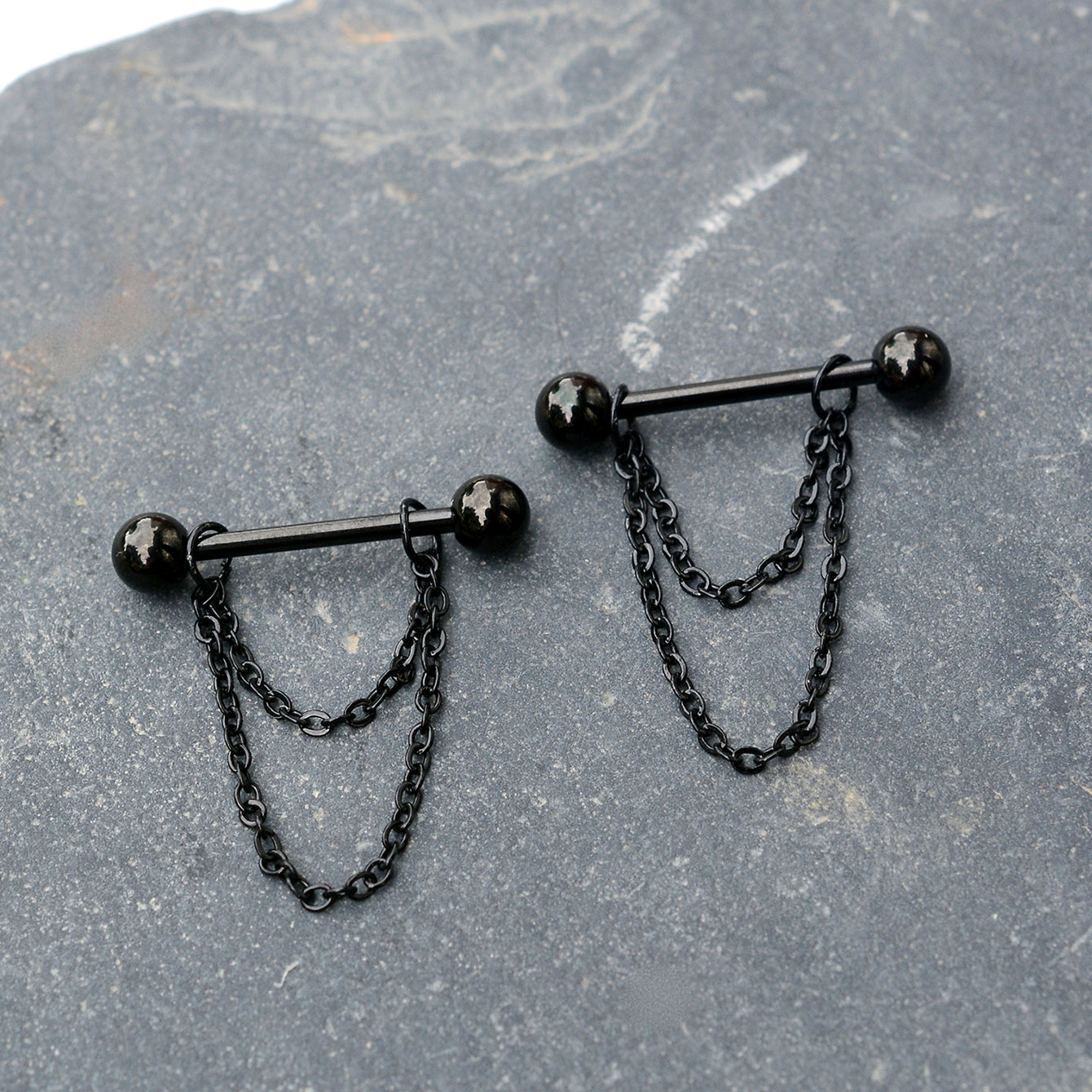 Body Jewelry Nipple Chain - 14G Czarny Punk Piercing do sutków