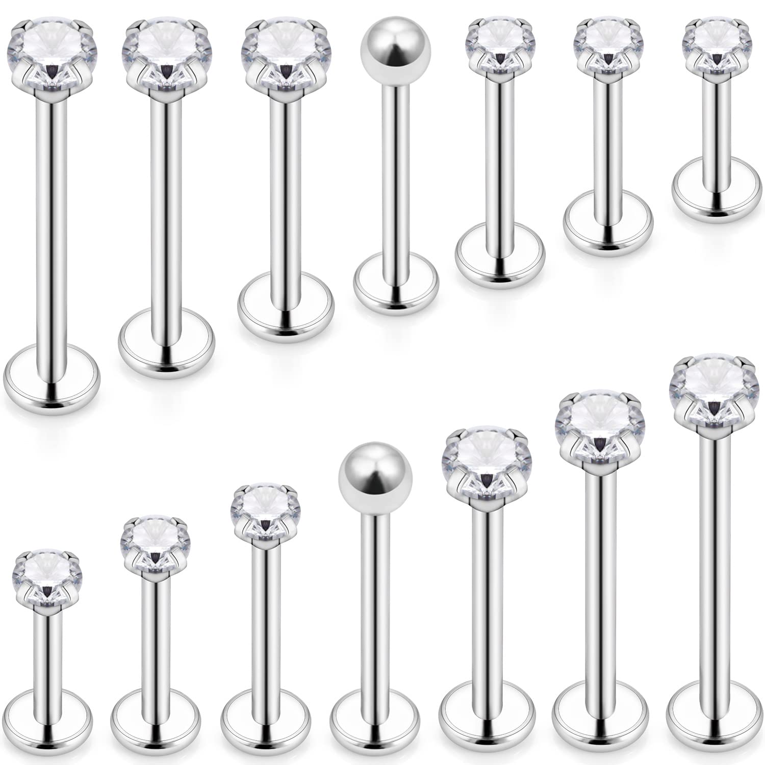 Flat Back Labret Stud - 16G Różne rozmiary Płaski tył Stud