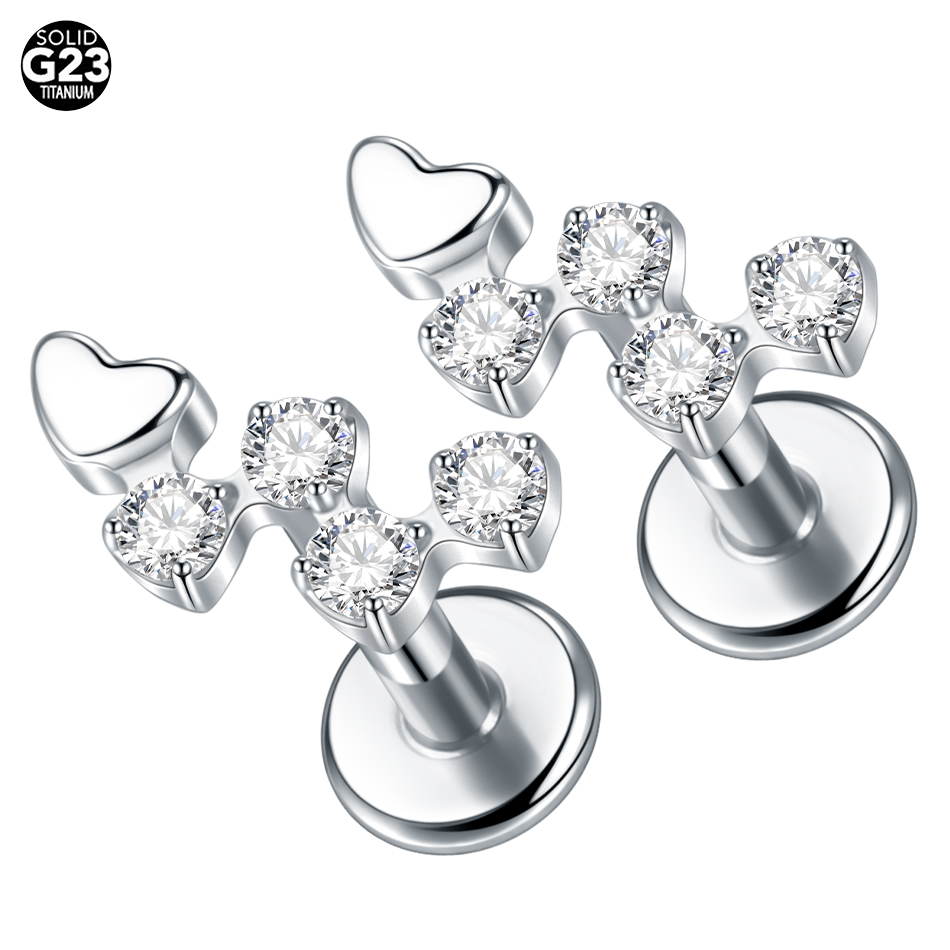 1Pc tytanowy kwiat cyrkon Labr – Flat Back Labret Stud recenzja i cena