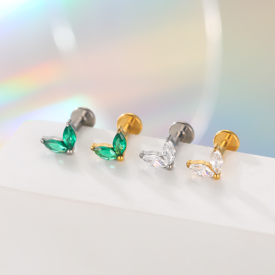 1 szt. Tytanowy Biało-Zielony  – Flat Back Labret Stud recenzja i cena