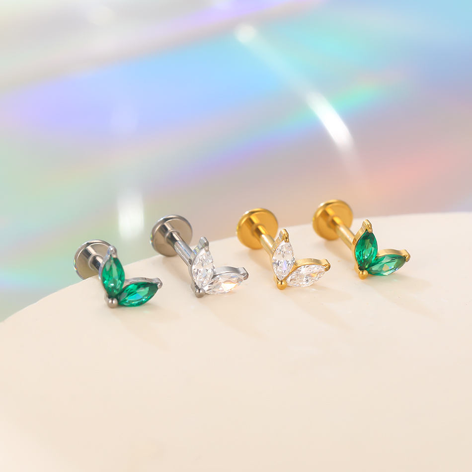1 szt. Tytanowy Biało-Zielony  – Flat Back Labret Stud recenzja i cena